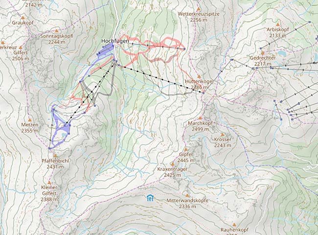 Freeride Map Hochfügen Tirol Orientierung  Tiefschnee